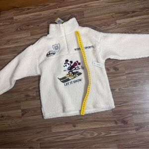 Disney Cream Sherpa Pullover Sweater with Mickey Ski Graphic